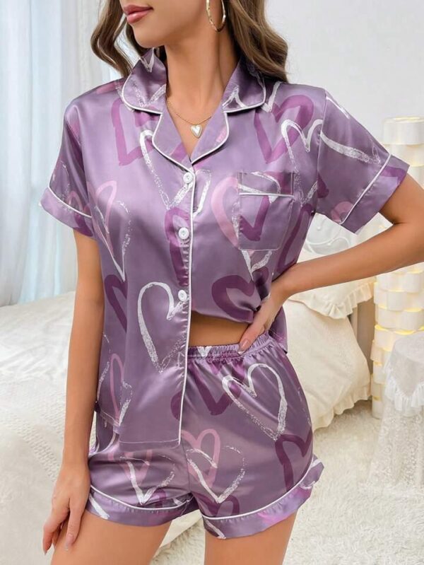 Luxury Satin Heart-Print Nightwear Co-ord Set - Image 4