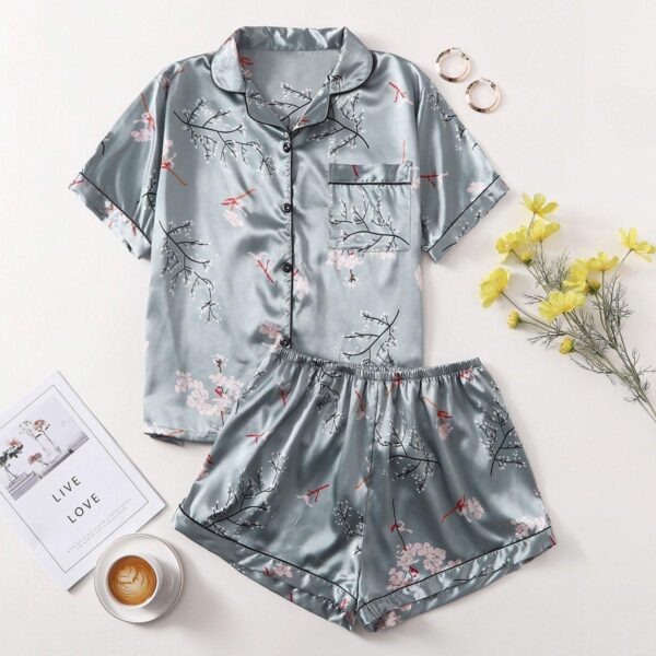 Floral Print Satin Night Suit